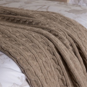 Cable Knit Beige Merino Bed Blanket