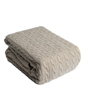 Cable Knit Beige Merino Bed Blanket