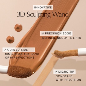 Est&eacute;e Lauder Double Wear Stay-in-Place 24-Hour Concealer 3D Sculpting Wand showing curved side, precision edge, and micro tip applicator in tan shade