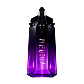 MUGLER Alien Extraintense Eau de Parfum 90ml in deep purple and black faceted bottle with glowing violet hue