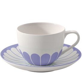 Villeroy & Boch Fleur Bleu Coffee Cup and Saucer in white premium porcelain with lavender blue floral petal pattern