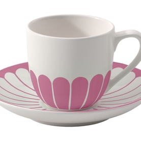 Villeroy & Boch Fleur Cassis Espresso Cup and Saucer in white premium porcelain with pink floral petal pattern detail