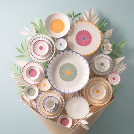 Villeroy & Boch Fleur Cassis Espresso Cup Saucer in white premium porcelain, styled with coordinating floral-patterned plates in a decorative