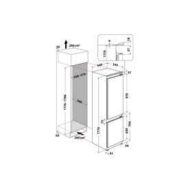 Built In 55cm Fridge Freezer Direct Cooling 70/30 Split 273L
