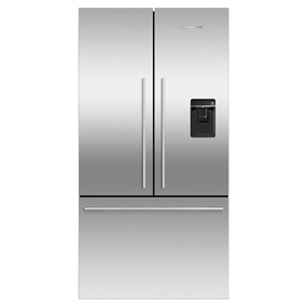 Fisher & Paykel stainless steel French door fridge freezer with external water dispenser and bar handles