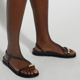 Lyn Leather Gold Toe Trim Sandals