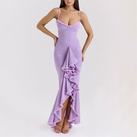 Gabbi Mesh Ruffled Front Gown