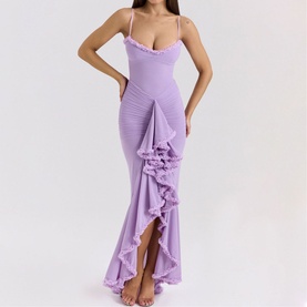 Gabbi Mesh Ruffled Front Gown