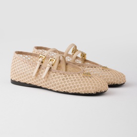 Triangular Logo Mesh Ballet Flats