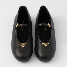 Triangular Logo Nappa Leather Ballet Flats