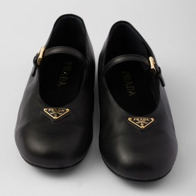 Triangular Logo Nappa Leather Ballet Flats