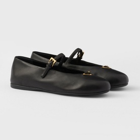 Triangular Logo Nappa Leather Ballet Flats