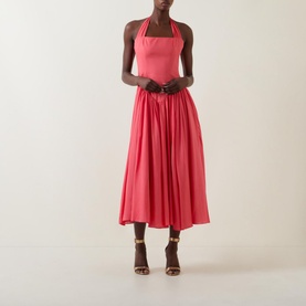 Marabella Tie-Neck Pleated Flared Dress