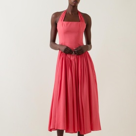 Marabella Tie-Neck Pleated Flared Dress