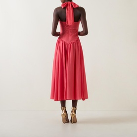 Marabella Tie-Neck Pleated Flared Dress
