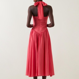 Marabella Tie-Neck Pleated Flared Dress
