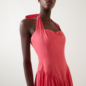 Marabella Tie-Neck Pleated Flared Dress