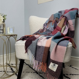 Alpaca and Lambswool Rose Dust Check Throw
