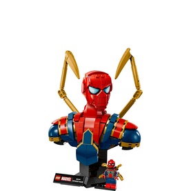 Lego Marvel Iron Spider-Man Bust, multi-coloured collectible build-and-display set with gold mechanical arms and minifigure included