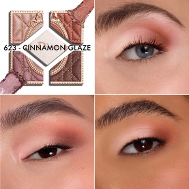 Dior 5 Couleurs Couture Eyeshadow Palette in 623 Cinnamon Glaze; palette and three close-up eye looks showing warm rose and bronze tones
