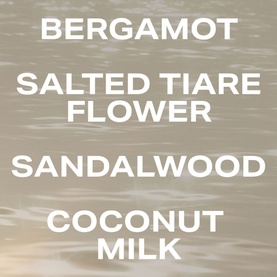 PHLUR Beach Skin Hair and Body Mist 240ml fragrance notes: Bergamot, Salted Tiare Flower, Sandalwood, Coconut Milk