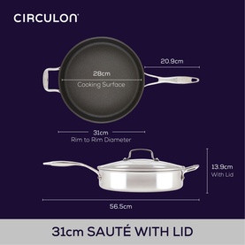 Scratch Defense Stainless Steel Saut&eacute; Pan with Lid 30cm