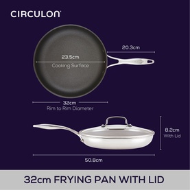 Scratch Defense Stainless Steel Frying Pan with Lid 32cm