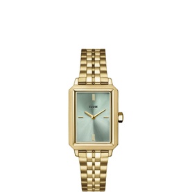 Cluse Fluette Watch CW11514 in gold-tone stainless steel with rectangular case and sage green dial on gold bracelet strap