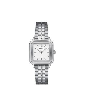 Cluse Gracieuse Petite Watch CW11817 in silver with square stainless steel case, white dial, and silver-tone bracelet strap