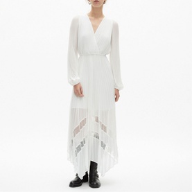 Pleated Wrap Front Dress