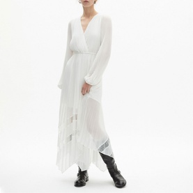Pleated Wrap Front Dress