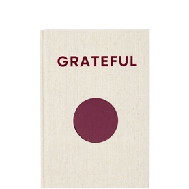 The Head Plan Grateful 12-Week Guided Gratitude Journal in beige linen hardcover with burgundy circle cutout detail