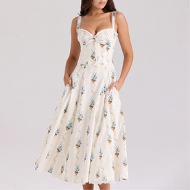 Rosalee Striped Floral Corset Dress