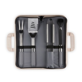 Stainless Steel Four-Piece BBQ Tool Set & Carry Case