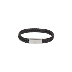 Paul Smith Access Braided Leather Bracelet in black, woven design with silver-tone logo-engraved clasp closure