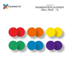 Connetix Rainbow Replacement Balls Pack, 12 multicoloured balls in red, orange, yellow, green, blue and purple pairs