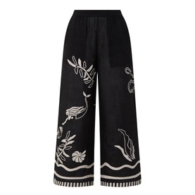 Sea Life Embroidered Linen Trousers