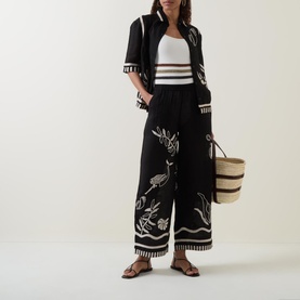 Sea Life Embroidered Linen Trousers