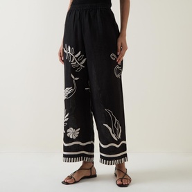 Sea Life Embroidered Linen Trousers