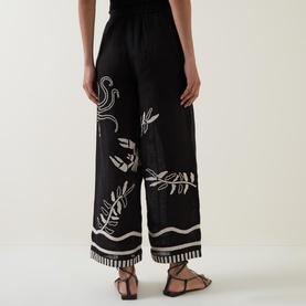 Sea Life Embroidered Linen Trousers