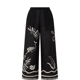Sea Life Embroidered Linen Trousers