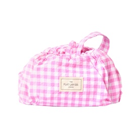 Parachute Drawstring Flat Lay Makeup Bag - Pink Gingham