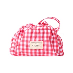 Parachute Drawstring Flat Lay Makeup Bag - Red Gingham