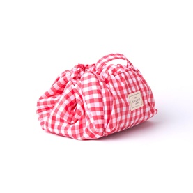 Parachute Drawstring Flat Lay Makeup Bag - Red Gingham