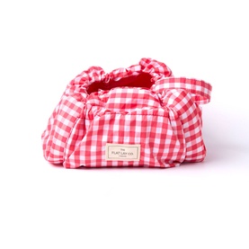 Parachute Drawstring Flat Lay Makeup Bag - Red Gingham