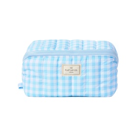 Marshmallow Flat Lay Makeup Box Bag - Baby Blue Gingham