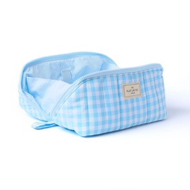 Marshmallow Flat Lay Makeup Box Bag - Baby Blue Gingham