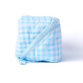 Marshmallow Flat Lay Makeup Box Bag - Baby Blue Gingham