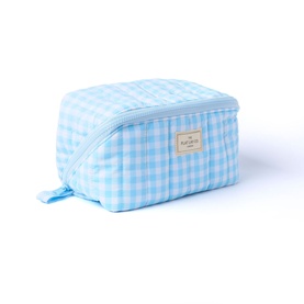 Marshmallow Flat Lay Makeup Box Bag - Baby Blue Gingham
