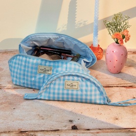 Marshmallow Flat Lay Makeup Box Bag - Baby Blue Gingham